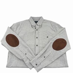 J.Crew Mens M Heather Gray Flannel Button Down Work Shirt Suede Elbow Patches